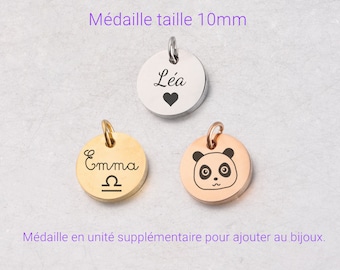 Médaillon 10mm avec anneau à rajouter à un bijou existant avec gravure personnaliser, médaille personnalisée, médaille gravée personnalisée