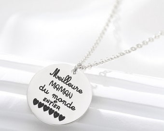 Collier femme médaille gravure personnalisé, Collier prénom, Cadeau Orignal Fête des Mères, Cadeau Marraine , Cadeau Noël personnalisé