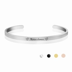 Bracelet Jonc femme avec gravure message Personnalisé, Bracelet Prénom Femme, Bijou Personnalisé, Cadeau Fête Des Mères, cadeau Marraine zdjęcie 4