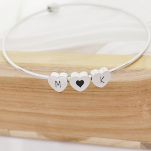 Bangle bracelet with hearts to engrave in stainless steel, Personalized bracelet, Personalized gift, Mom gift, Godmother, Nanny, Birth