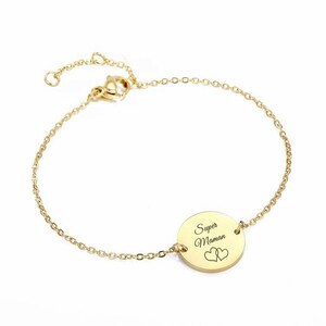 Bracelet médaille personnalisé à graver avec chaîne fine acier inoxydable, Bracelet nom, Cadeau femme, Cadeau maman, Cadeau Saint Valentin image 3