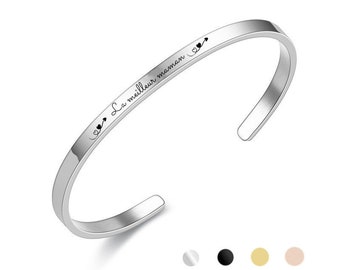 Women's Bangle Bracelet Personalized with message "The best mom" Silver Color, Mother's Day Gift