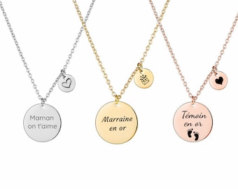 Personalized double medallion necklace, godmother necklace, engraved necklace, mom necklace, bridesmaid gift, birthday gift