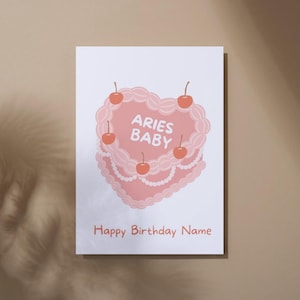Aries Birthday Card Zodiac Sign Custom Card Happy Birthday Card Zodiac Sign Card  Birthday Personalised Custom Greeting Card Blank