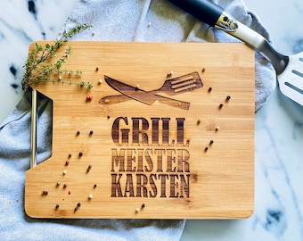 Schneidebrett inklusive personalisierte Gravur Vatertagsgeschenk Grillmeister Männergeschenk Servierbrett BBQ Geburtstagsgeschenk