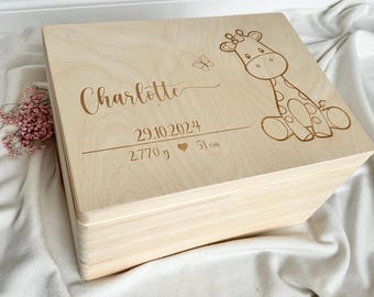 Memory box Baby Giraffe made of wood personalized wooden box with name and dates