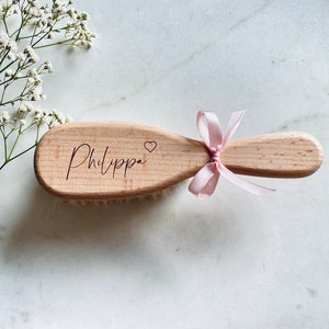 Baby hair brush with laser engraving, personalized gift for baptism, birth personalized baby brush with name image 4