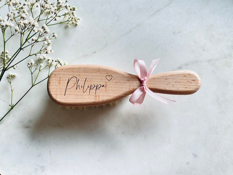 Baby hair brush with laser engraving, personalized gift for baptism, birth personalized baby brush with name image 4