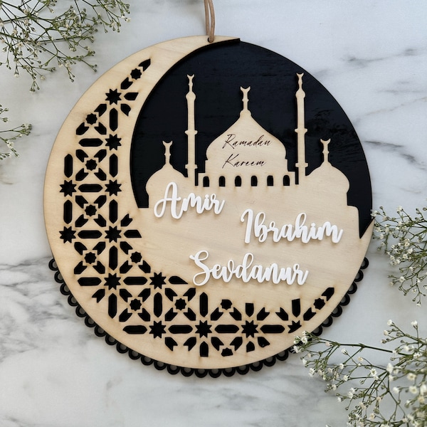 Calendario Ramadan in legno personalizzato con nomi in acrilico 3D da riempire