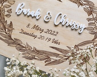 Erinnerungskiste personalisiert Holzkiste Baby oder Hochzeit mit 3D Name und Daten