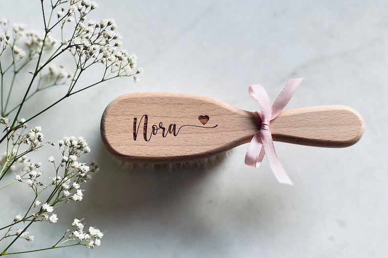 Baby hair brush with laser engraving, personalized gift for baptism, birth personalized baby brush with name image 2