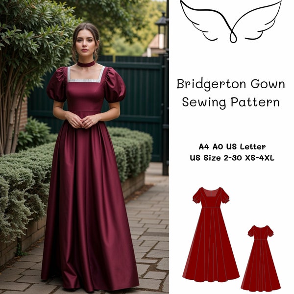 Bridgerton Gown Sewing Pattern, Bridgerton Dress, Renaissance Dress Pattern, Ball Gown, Regency, Evening Gown, Cosplay Dress Pattern, XS-4XL