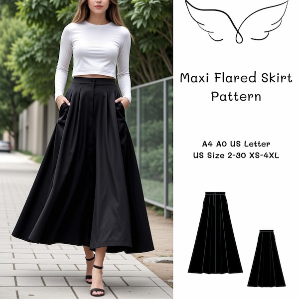 Cottagecore Maxi Flared Skirt Sewing Pattern, Cottagecore Skirt, Maxi Skirt Pattern, Easy Skirt Pattern, Summer Skirt, XS-4XL