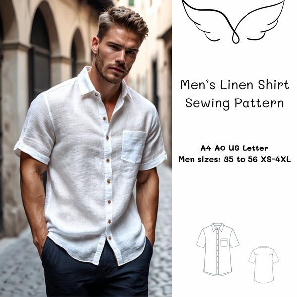 Relaxed Fit Linen Shirt Sewing Pattern, Shirt Pattern for Men, Button Up Shirt Pattern, Men's Sewing Pattern, Men Size 35 to 56, XS to 4 XL