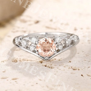 Art Deco Morganite Engagement Ring | Round Morganite Ring | Flower Morganite Ring | Unique Promise Ring | White Gold Cluster Ring