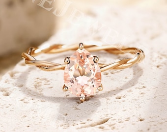 Solitaire Pear Morganite Engagement Ring | Infinity Morganite Ring | Twisted Ring Rose Gold | Vintage Intertwined ring | Minimalist Ring