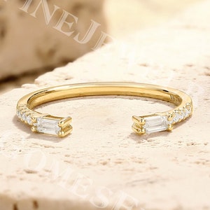 Moissanit offener Ehering im Baguetteschliff | 14K Gold dünner Ring | Spalt-Ring
