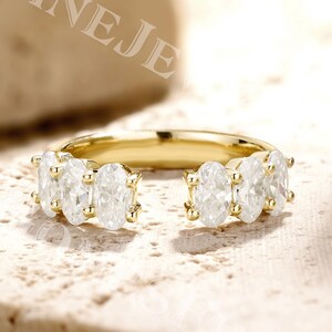 Colorless Moissanite Open Gap Wedding Band | 3*5mm Oval Moissanite Ring | Solid Gold Bridal Band | Oval Eternity Band | Unique Promise Band