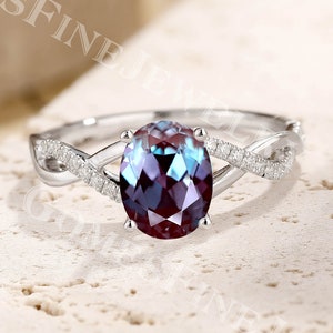 Oval Alexandrite Engagement Ring | Twisted Alexandrite Ring | Infinity Ring White Gold | Color Changing Gemstone Ring | Art Deco Ring