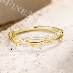 14K Solid Gold Leaf Ring | Dainty Twig Wedding Band | Leaf Branch Ring | Nature Inspired | Vine Ring | Stacking Bridal Ring | Gift for her