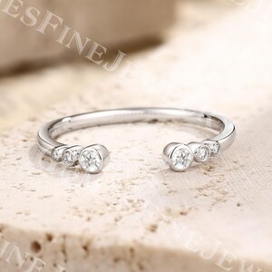 Dainty Moissanite Open Wedding Band | Round Moissanite Gap Ring | 14k White Gold Ring | Minimalist Ring | Unique Matching Band Promise Ring