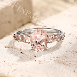 Vintage Oval Morganite Engagement Ring | 14k/18k White Gold Morganite Ring | Art Deco Cluster ring | Champagne Morganite | Promise Ring