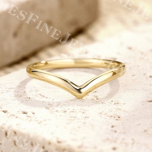 2mm Chevron Wedding Band | Plain Gold Ring | V shape Wedding Band | Solid Yellow Gold Stack Band | Simple Classic Band | Promise ring Women