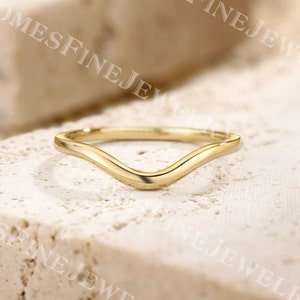 Plain Curved Wedding Band | 14k Solid Yellow Gold Wedding Band | Minimalist Ring | Matching Band | Simple Promise Ring | Anniversary Gift