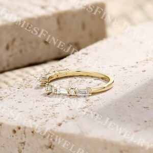 Baguette Cut Moissanite Open Wedding Band | 14k Yellow Gold Gap Bridal ...