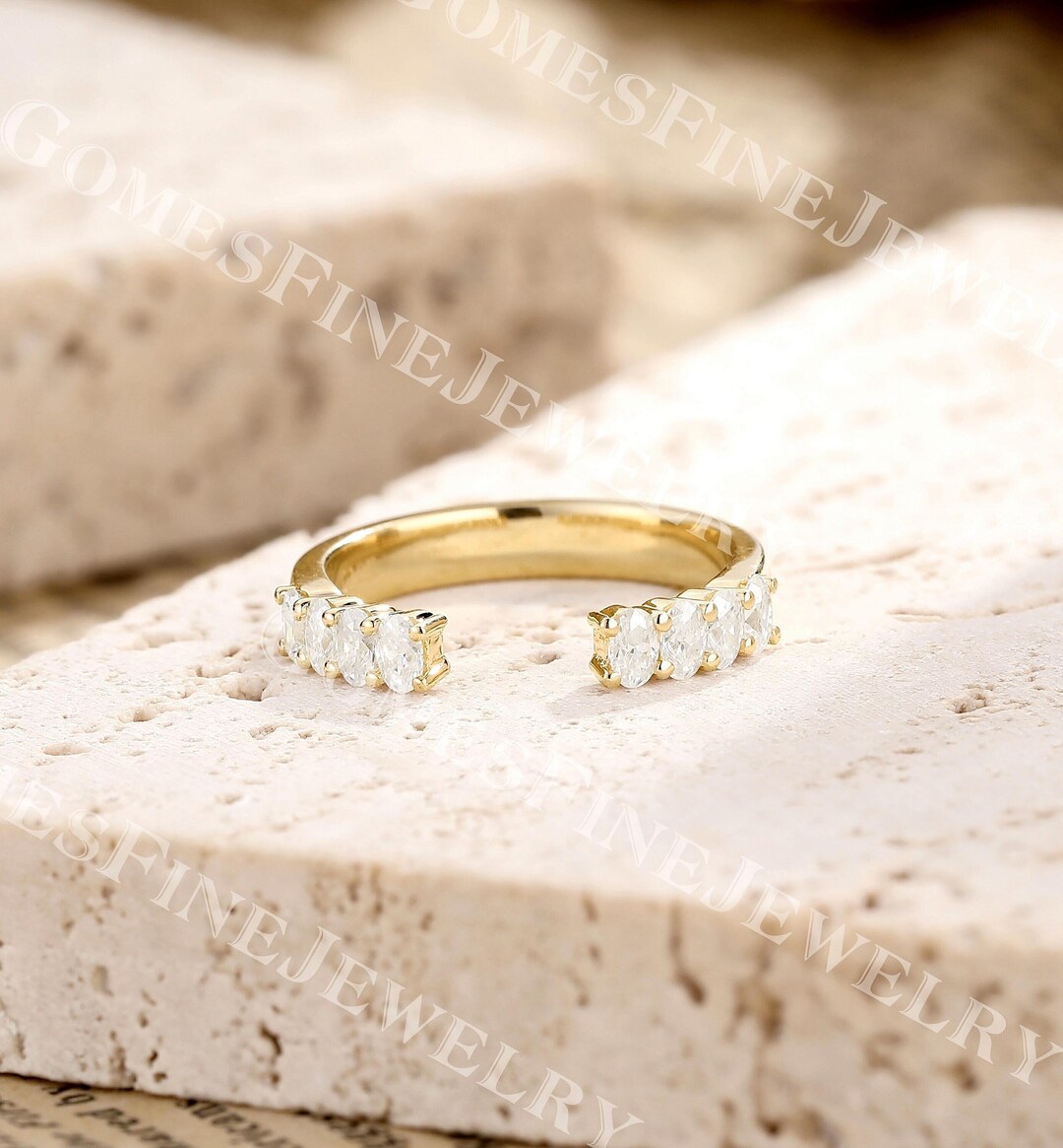 Oval Moissanite Open Wedding Band | Solid Yellow Gold Moissanite Gap ...