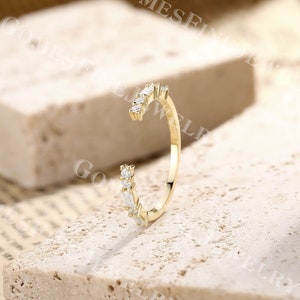 Baguette Cut Moissanite Open Wedding Band | 14k Yellow Gold Gap Bridal ...