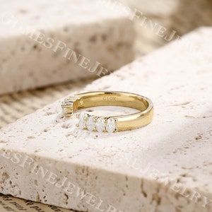 Oval Moissanite Open Wedding Band | Solid Yellow Gold Moissanite Gap ...