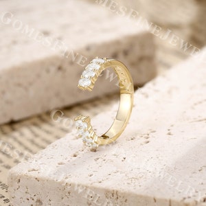 Oval Moissanite Open Wedding Band | Solid Yellow Gold Moissanite Gap ...