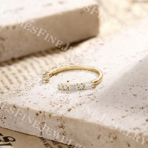 Baguette Cut Moissanite Open Wedding Band | 14k Yellow Gold Gap Bridal ...