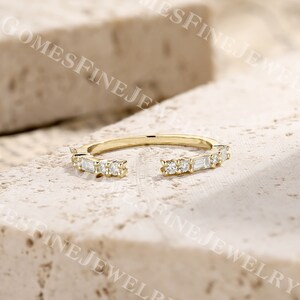 Baguette Cut Moissanite Open Wedding Band | 14k Yellow Gold Gap Bridal ...