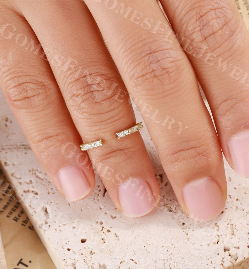 Baguette Moissanite Open Wedding Band, Open Gap Wedding Band, 14K Gold ...