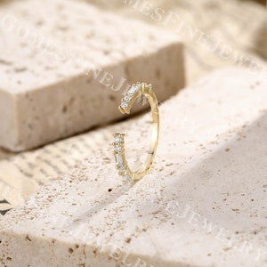 Baguette Cut Moissanite Open Wedding Band | 14k Yellow Gold Gap Bridal ...
