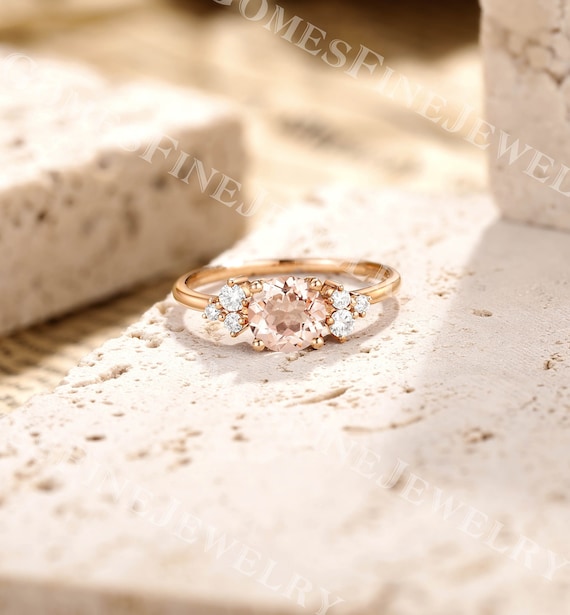 Anillo de compromiso de morganita Art Deco Anillo de morganita