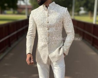 Schwerer Jodhpuri-Anzug für Männer, Designer Bandhgala-Anzug Mann, Premium-Anzug für Bräutigam, Jodhpuri-Anzug für Trauzeugen, Prinz-Kragen-Blazer