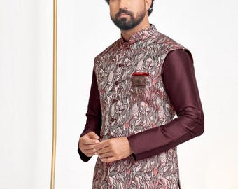 Indiase etnische Nehru-jas Kurta-pyjamaset, modi-jas voor man, handgemaakte bundi-jas, geborduurd Nehru-jas voor Diwali, Kurta-broek Diwali