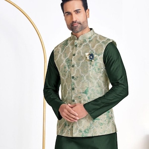 Indian Ethnic Nehru Jacket Kurta Pajama Set, Modi Jacket for Man,Handmade Bundi Jacket,Embroidery Nehru Jacket for Diwali, Kurta Pant Diwali