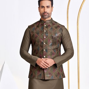 Indian Ethnic Nehru Jacket Kurta Pajama Set, Modi Jacket for Man,Handmade Bundi Jacket,Party Wear Nehru Jacket for Diwali, Kurta Pant Diwali