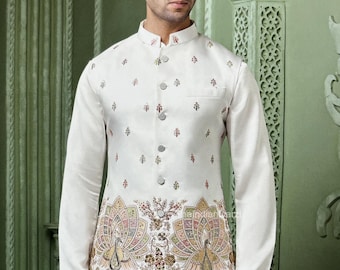 Indiase etnische Nehru-jas Kurta-pyjamaset, modi-jas voor man, handgemaakte bundi-jas, geborduurd Nehru-jas voor Diwali, Kurta-broek Diwali