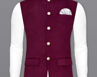 Velvet Nehru Jacket Man, Velvet Modi Jacket Men, Handmade Bundi Jacket for Wedding, Waistcoat for Men, Party Wear Nehru Jacket for Diwali