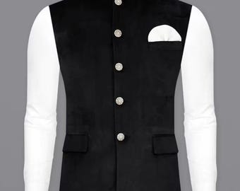 Velvet Nehru Jacket Man, Velvet Modi Jacket Men, Handmade Bundi Jacket for Wedding, Waistcoat for Men, Party Wear Nehru Jacket for Diwali