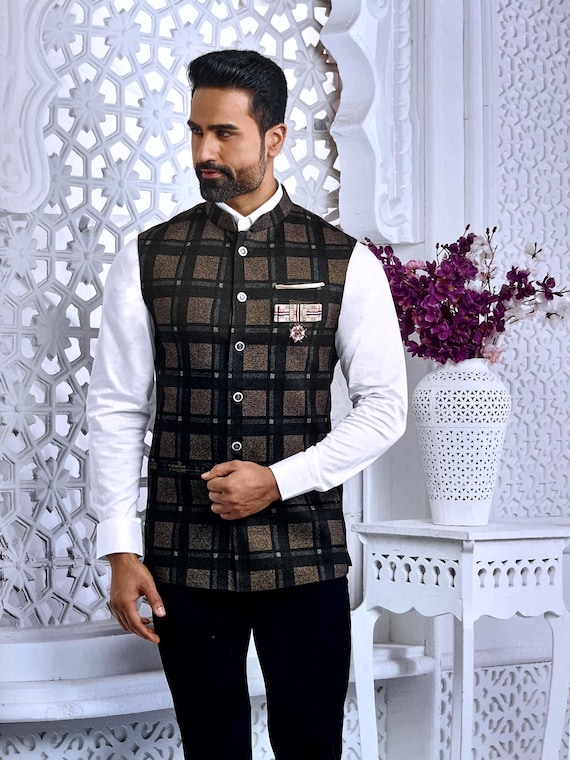 Tweed Wool Nehru Jacket Shirt Pant Set, Modi Jacket for Man
