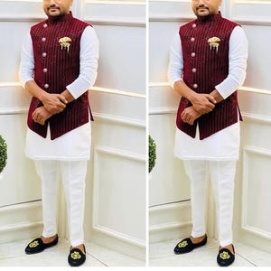 Indian Ethnic Nehru Jacket Kurta Pajama Set, Modi Jacket for Man,Handmade Bundi Jacket,Embroidery Nehru Jacket for Diwali, Kurta Pant Diwali