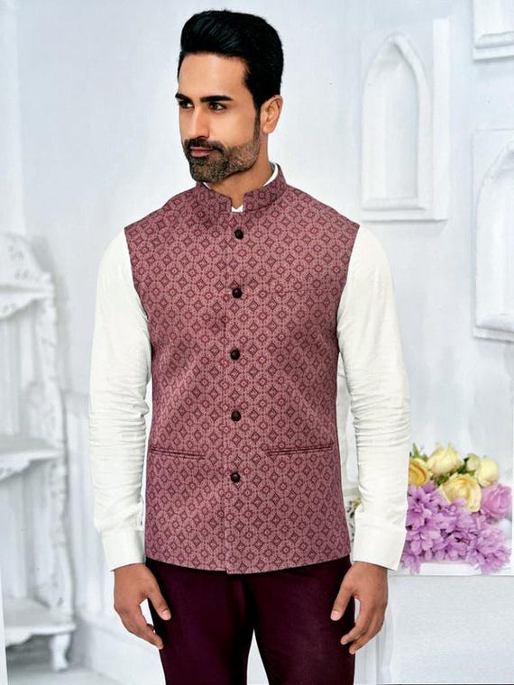 Indian Ethnic Nehru Jacket Shirt Pant Set, Modi Jacket for Man - Main Image