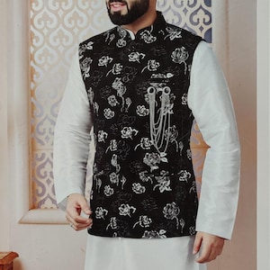Indian Ethnic Nehru Jacket Kurta Pajama Set, Modi Jacket for Man,Handmade Bundi Jacket,Embroidery Nehru Jacket for Diwali, Kurta Pant Diwali