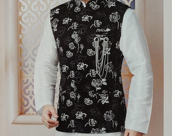 Indiase etnische Nehru-jas Kurta-pyjamaset, modi-jas voor man, handgemaakte bundi-jas, geborduurd Nehru-jas voor Diwali, Kurta-broek Diwali